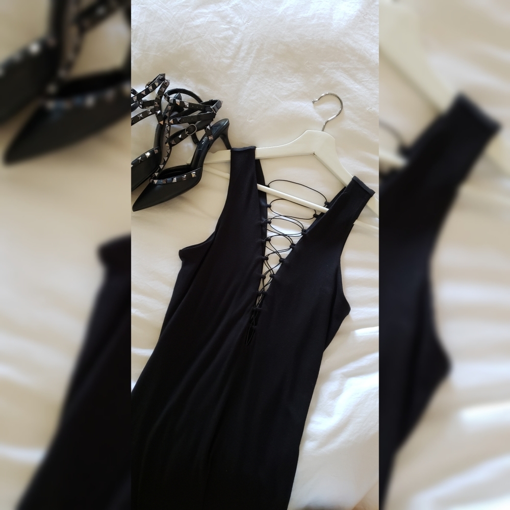 Bardot Criss Cross Plunging Neckline Dress